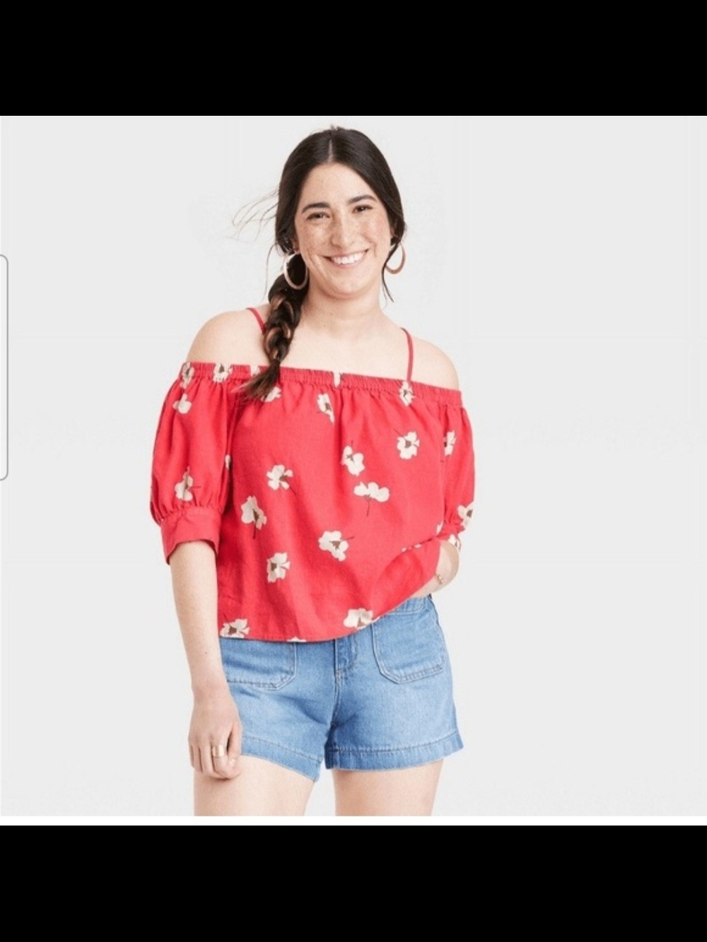 Universal Thread Red Floral Off-Shoulder Blouse